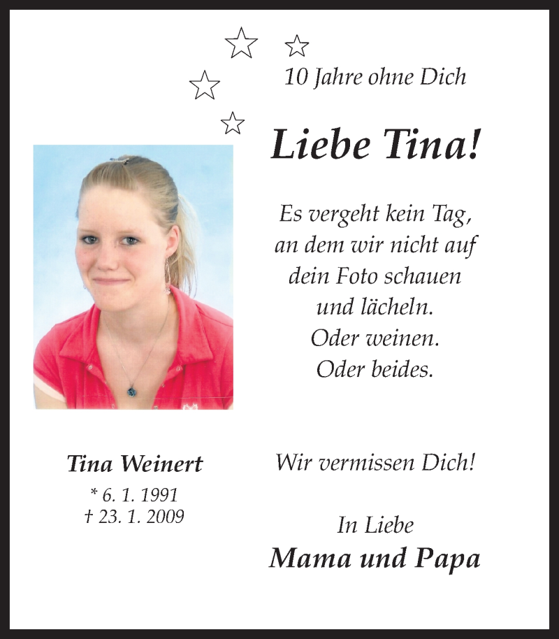  Traueranzeige für Tina Weinert vom 23.01.2019 aus Ruhr Nachrichten