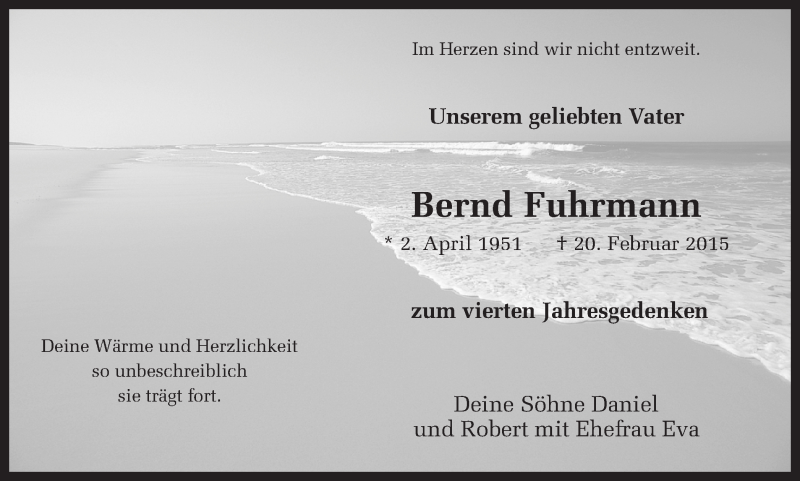  Traueranzeige für Bernd Fuhrmann vom 21.02.2019 aus Ruhr Nachrichten